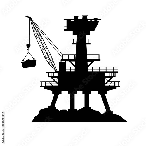 Industrial crane, construction equipment, offshore platform, silhouette icon