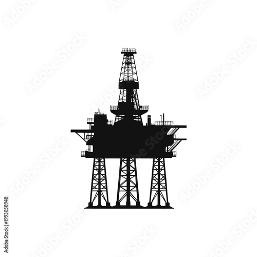 Offshore Oil Rig, Drilling Platform, Industrial Silhouette, Black Metal Structure