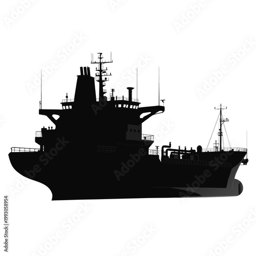 Black silhouette warship, naval vessel, military ship, dark illustration