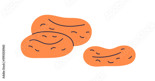 Crisps, potato chips. Crispy snack. Fat fast food. Fastfood eating, delicious unhealthy nutrition, crisp bite. Salted high-calorie fried treat. Flat vector illustration isolated on white background