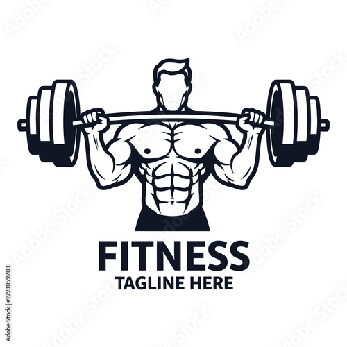 Muscular man lifting heavy dumbbell weights for fitness and exercise routine icon