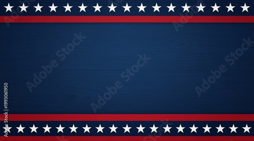A patriotic background featuring dark blue wood texture with white stars and red stripes along the top and bottom edges perfect for American themed designs