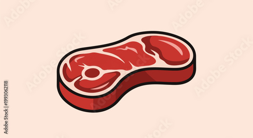Stylized illustration of a thick, raw steak with marbling on a pale background