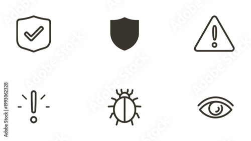 Security Icons for Digital Protection: A collection of meticulously designed icons representing digital security, caution, and protection.