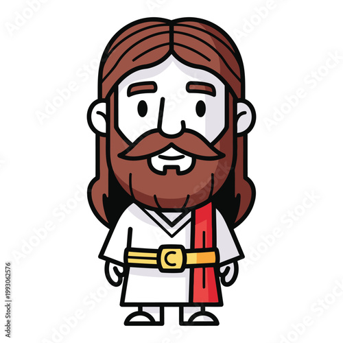 Cartoon illustration of a man with long brown hair and beard wearing white robe icon