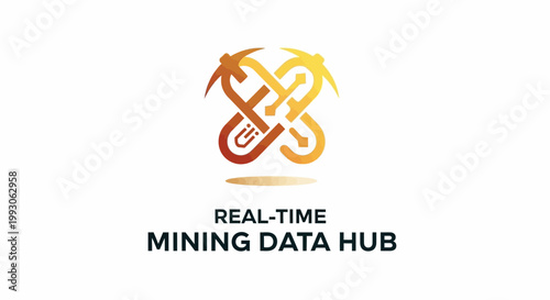 Abstract Mining Data Hub Logo Design with Pickaxes and Symbol.