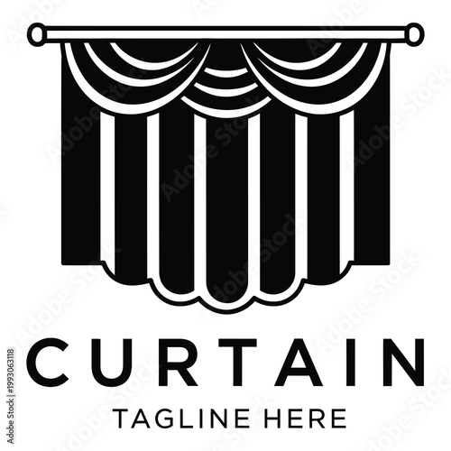 Curtain icon with drapery and rod for theater or interior design icon