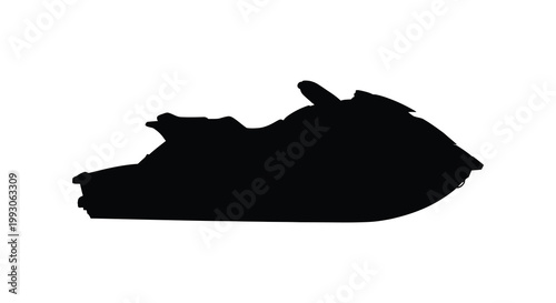 Black silhouette of a personal watercraft sharply defined against a white background silhouette