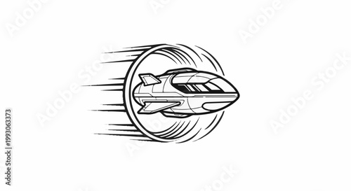 Stylized line art of a futuristic vehicle in motion