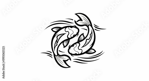Stylized black and white outline of two koi fish swimming in a yin-yang formation