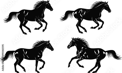 Set of Silhouette Horses in Running Pose for Equestrian, Animal, and Sports Designs