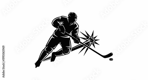 Hockey player in action with puck and stick, stylized