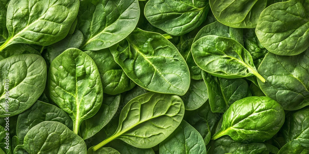 Obraz premium Vibrant Dynamic Array of Fresh Organic Spinach Leaves Displayed in a Beautiful Flat Lay Design