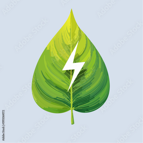 Green Energy Leaf Illustration with Lightning Bolt Symbol