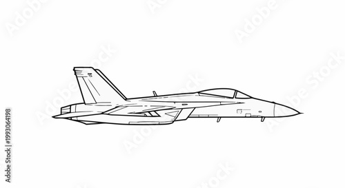 Detailed side-view line drawing of a modern fighter jet aircraft