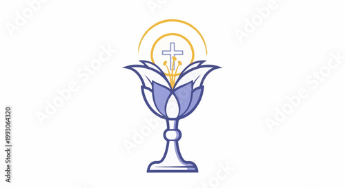 Stylized chalice with a cross and halo, symbolizing communion and faith