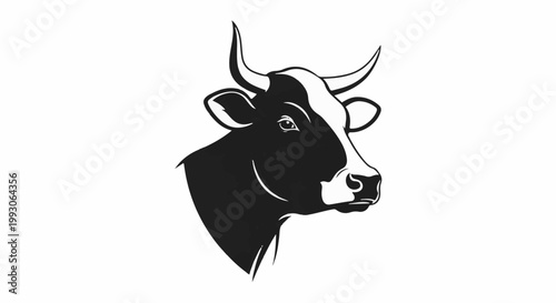 Stylized black and white cow head profile, graphic, illustration