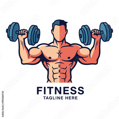 Muscular man lifting dumbbells for fitness and exercise routine illustration icon