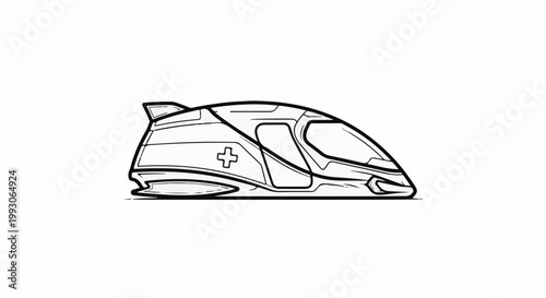 Futuristic medical transport pod with a distinctive aerodynamic design