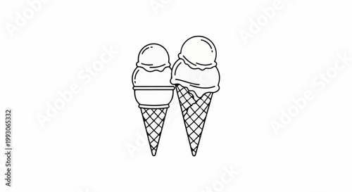 Two scoops of ice cream in waffle cones, a sweet treat