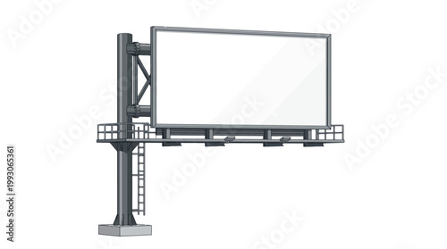 Highway Billboard Structure with Access Ladder Blank Panel Side View