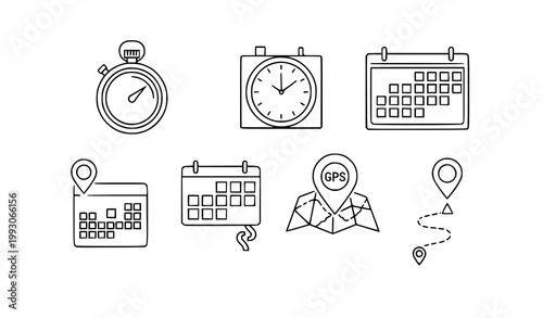 Time management and location tracking thin line icons clock calendar map vector