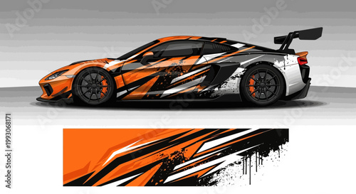 Modern orange and black sports car vinyl wrap design