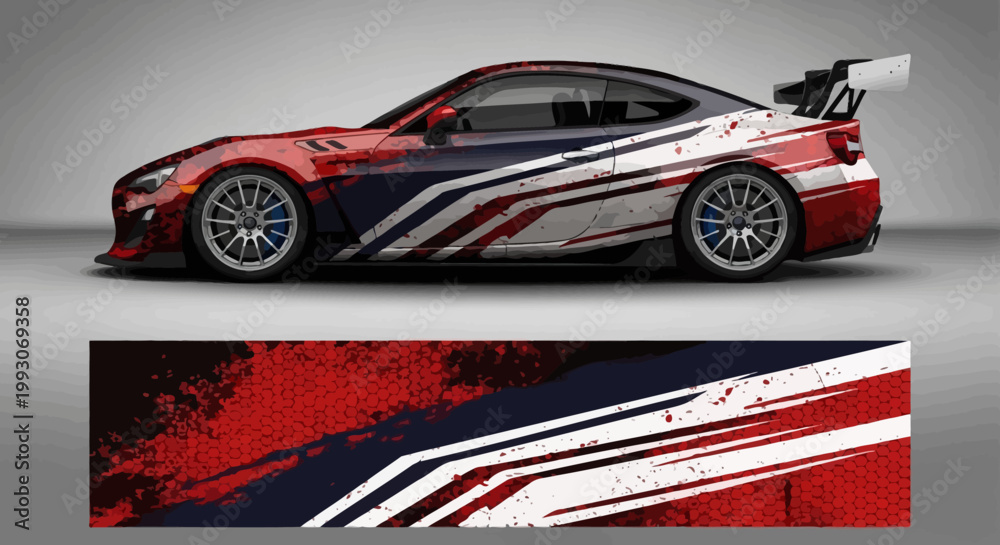 Obraz premium Red and white sports car vinyl wrap graphic design