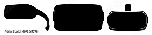 VR headset set with solid black icon on white background featuring technology, gaming, immersive experience with digital devices and virtual reality