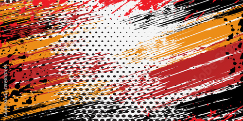 Sublimation jersey design vector grunge brush splash background, techno sporty elements wallpaper, black white yellow pink color combination, sportswear shirt. eps 10