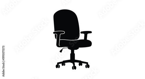A black office chair is displayed in a stark minimalist silhouette