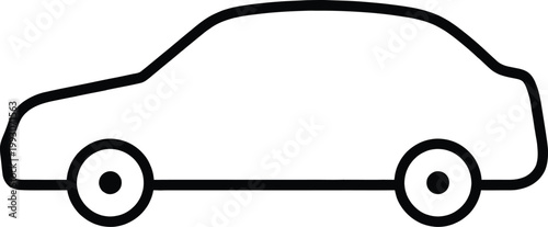 Minimalist vector illustration of a side profile of a simple black car outline with two wheels.
