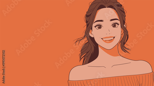 Illustration of a Smiling Woman in Orange Top