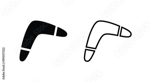 Two depictions of a boomerang one solid one outlined silhouette