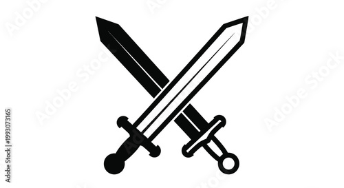 Two crossed swords depicted in a stark black silhouette