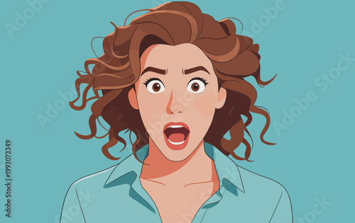 Surprised Woman with Curly Hair and Open Mouth