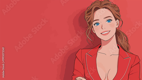 Stylish Woman in Red Blazer with Confident Smile