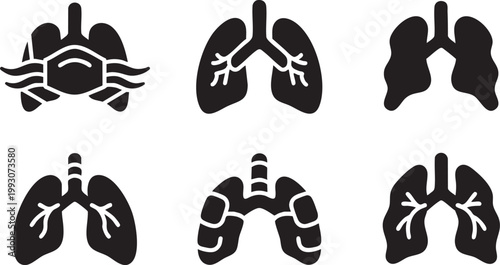 Human Lungs Anatomy and Respiratory System Health Glyph Icon Set