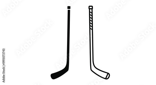Two hockey sticks depicted in a stark black silhouette