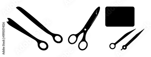 Surgical scalpel blade icon set with solid black silhouette on white background featuring medical, surgical, scalpel with iconography and healthcare