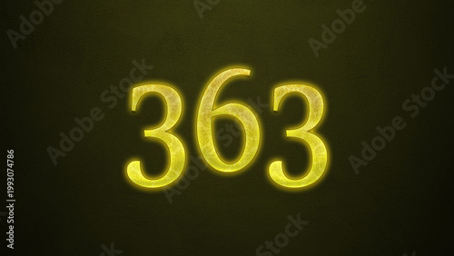 Neon glowing yellow number of 363 on dark background.