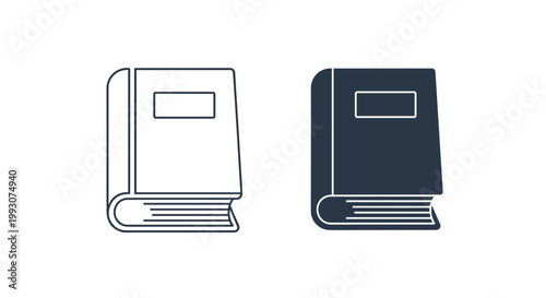 Pair of closed book icons shown in outline and solid dark blue styles isolated on a white background for educational or library use.