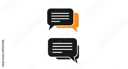 two pairs of overlapping chat speech bubbles shown in black and orange colors with a drop shadow effect for messaging.