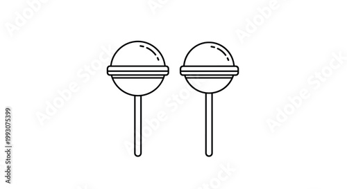 pair of simple line art lollipop icons showing round hard candies on sticks in a clean and minimalistic design style.
