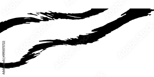 Abstract black brushstrokes elegantly cascade across a white expanse, creating a visually striking and minimalist artwork.