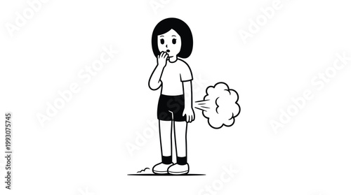 Surprised Cartoon Girl with a Cloud of Gas Coming from Behind