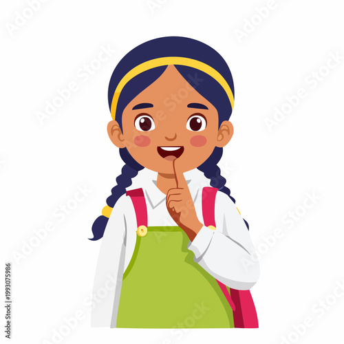 Girl with finger on lips, asking for silence