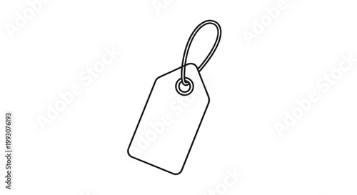 Simple line drawing of a blank price tag with a hanging loop used for labeling retail products, gift items, and commercial sales.