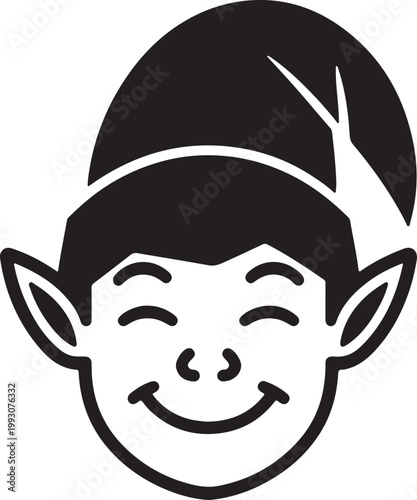 A cheerful elf character wearing a pointed hat and smiling broadly with pointy ears.