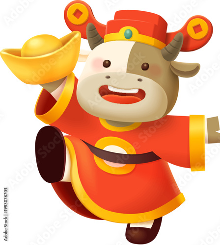 Cow god of wealth holding gold ingot